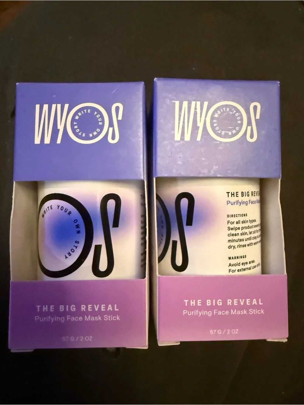 Lot of 2 WYOS The Big Reveal Purifying Face Mask Stick - Purple & White